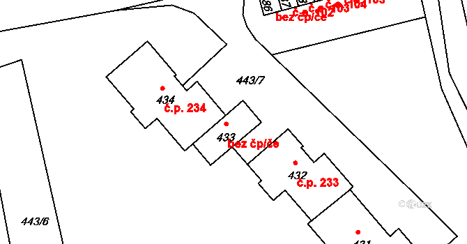 Rynoltice 47156376 na parcele st. 433 v KÚ Rynoltice, Katastrální mapa