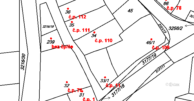 Osvětimany 110 na parcele st. 34 v KÚ Osvětimany, Katastrální mapa