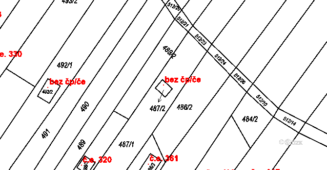 Popůvky 50187376 na parcele st. 487/2 v KÚ Popůvky u Brna, Katastrální mapa