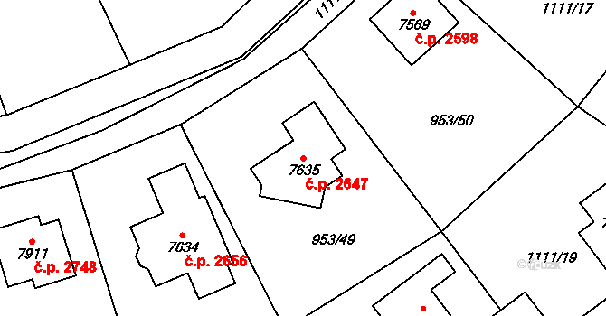 Cheb 2647 na parcele st. 7635 v KÚ Cheb, Katastrální mapa