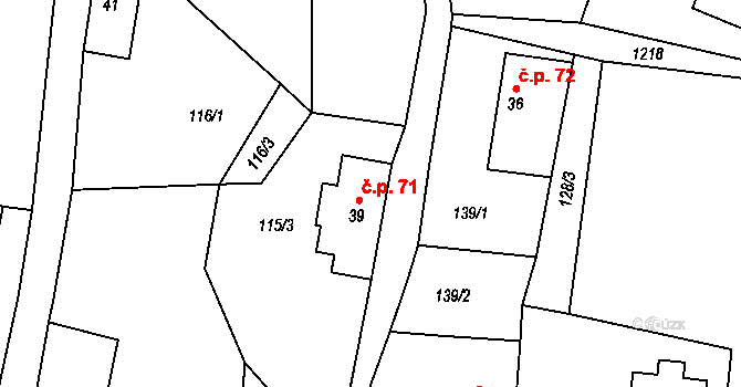 Mistrovice 71 na parcele st. 39 v KÚ Mistrovice nad Orlicí, Katastrální mapa