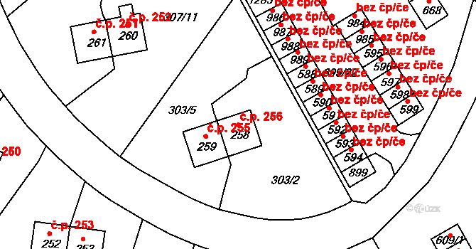 Štěchovice 256 na parcele st. 258 v KÚ Štěchovice u Prahy, Katastrální mapa