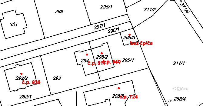 Průhonice 540 na parcele st. 295/2 v KÚ Hole u Průhonic, Katastrální mapa