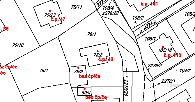 Plzeňské Předměstí 46, Horšovský Týn na parcele st. 78/2 v KÚ Horšovský Týn, Katastrální mapa