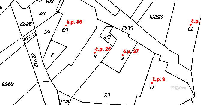 Chlistov 25 na parcele st. 8 v KÚ Chlistov, Katastrální mapa