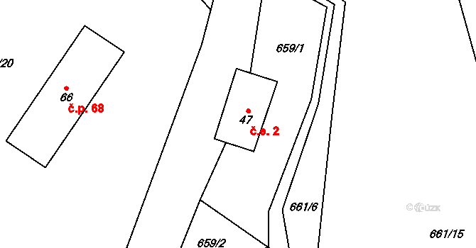 Mokrosuky 2 na parcele st. 47 v KÚ Mokrosuky, Katastrální mapa