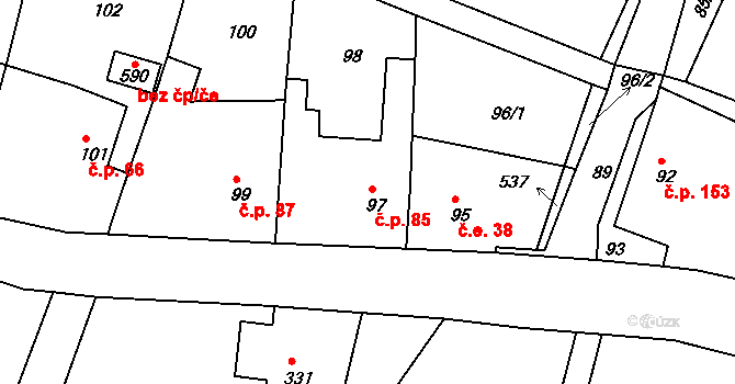 Bušovice 85 na parcele st. 97 v KÚ Bušovice, Katastrální mapa