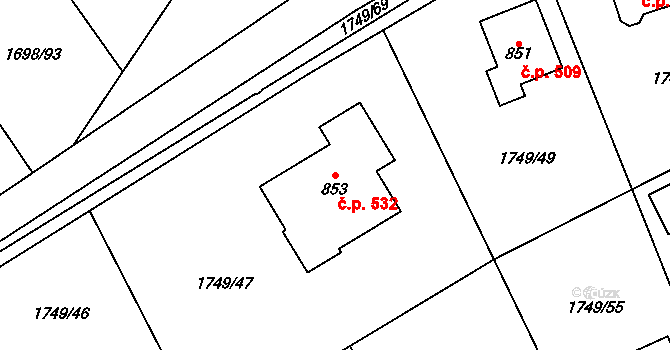 Libouchec 532 na parcele st. 853 v KÚ Libouchec, Katastrální mapa