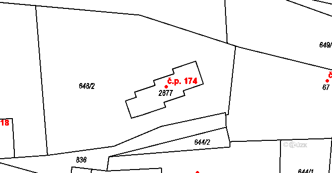 Pikovice 174, Hradištko na parcele st. 2877 v KÚ Hradištko pod Medníkem, Katastrální mapa