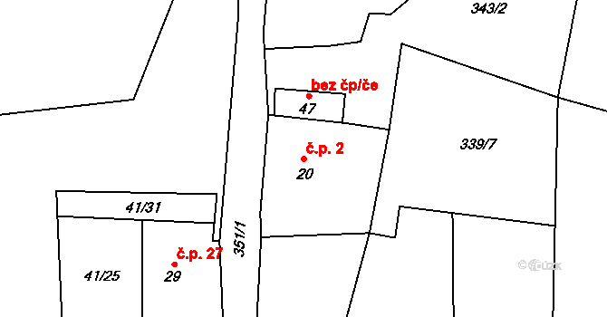 Hodonín 2, Zdíkov na parcele st. 20 v KÚ Hodonín u Zdíkovce, Katastrální mapa