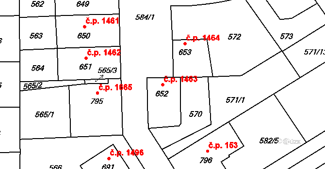 Nový Jičín 1463 na parcele st. 652 v KÚ Nový Jičín-Dolní Předměstí, Katastrální mapa