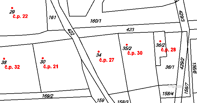 Veclov 27, Svojetín na parcele st. 34 v KÚ Veclov u Svojetína, Katastrální mapa