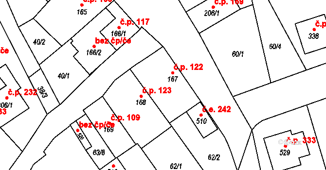 Besednice 122 na parcele st. 167 v KÚ Besednice, Katastrální mapa