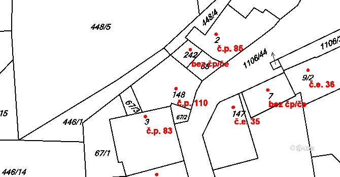 Černochov 110, Peruc na parcele st. 148 v KÚ Černochov, Katastrální mapa