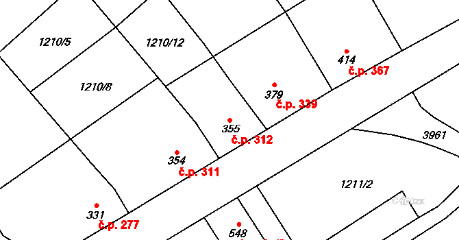 Kryry 312 na parcele st. 355 v KÚ Kryry, Katastrální mapa