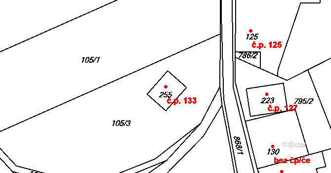 Jenčice 133 na parcele st. 255 v KÚ Jenčice, Katastrální mapa