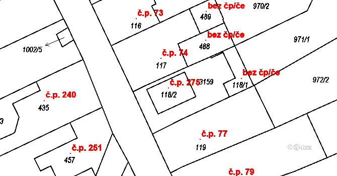 Šebetov 275 na parcele st. 118/2 v KÚ Šebetov, Katastrální mapa