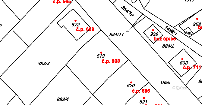 Kvasice 588 na parcele st. 619 v KÚ Kvasice, Katastrální mapa