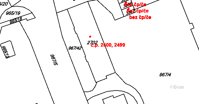 Kroměříž 2499,2500 na parcele st. 2702 v KÚ Kroměříž, Katastrální mapa