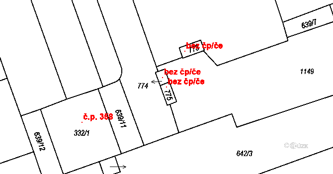 Hrochův Týnec 104072377 na parcele st. 775 v KÚ Hrochův Týnec, Katastrální mapa