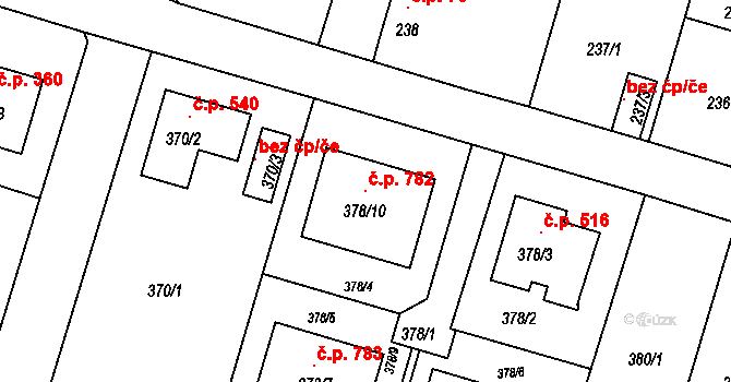 Včelná 782 na parcele st. 378/10 v KÚ Včelná, Katastrální mapa