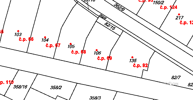 Mramotice 69, Znojmo na parcele st. 106 v KÚ Mramotice, Katastrální mapa