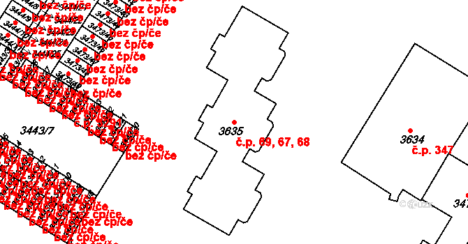Přerov I-Město 67,68,69, Přerov na parcele st. 3635 v KÚ Přerov, Katastrální mapa