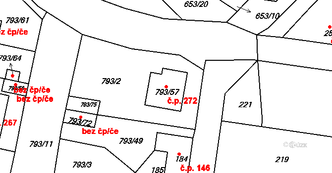 Sedlec 272, Kutná Hora na parcele st. 793/57 v KÚ Sedlec u Kutné Hory, Katastrální mapa