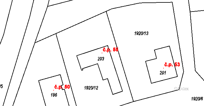 Zvěrkovice 55, Temelín na parcele st. 203 v KÚ Zvěrkovice u Týna nad Vltavou, Katastrální mapa