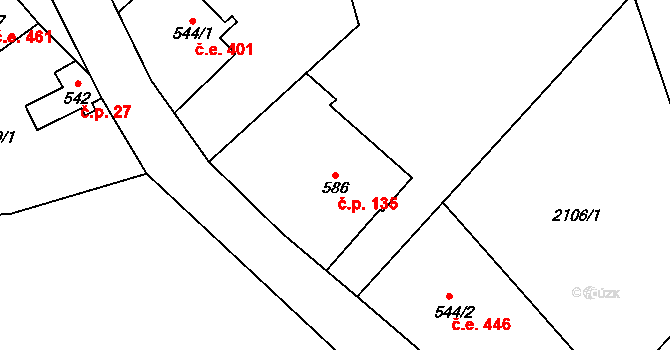 Antonínov 135, Josefův Důl na parcele st. 586 v KÚ Antonínov, Katastrální mapa