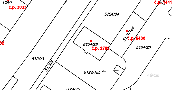 Jihlava 2709 na parcele st. 5124/33 v KÚ Jihlava, Katastrální mapa