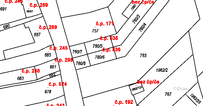 Ochoz u Brna 536 na parcele st. 760/6 v KÚ Ochoz u Brna, Katastrální mapa