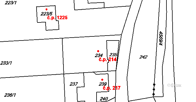 Lyžbice 214, Třinec na parcele st. 234 v KÚ Lyžbice, Katastrální mapa