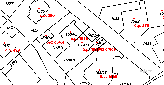 Roztoky 1016 na parcele st. 1584/3 v KÚ Roztoky u Prahy, Katastrální mapa