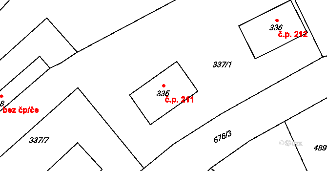 Stehelčeves 211 na parcele st. 335 v KÚ Stehelčeves, Katastrální mapa