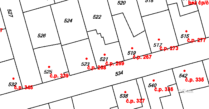 Hřebeč 269 na parcele st. 521 v KÚ Hřebeč, Katastrální mapa