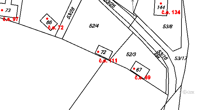 Rounek 111, Vyskytná nad Jihlavou na parcele st. 72 v KÚ Rounek, Katastrální mapa