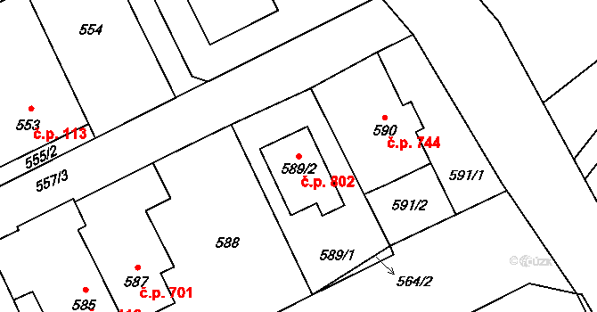 Libušín 802 na parcele st. 589/2 v KÚ Libušín, Katastrální mapa