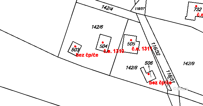 Ládví 1310, Kamenice na parcele st. 504 v KÚ Ládví, Katastrální mapa