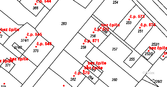 Vinařice 571 na parcele st. 259 v KÚ Vinařice u Kladna, Katastrální mapa