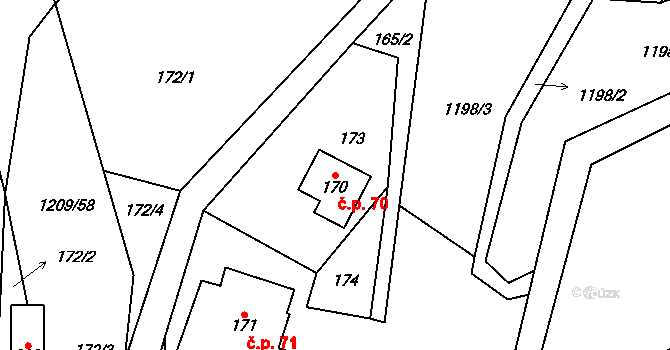 Valteřice 70, Horní Branná na parcele st. 170 v KÚ Valteřice v Krkonoších, Katastrální mapa