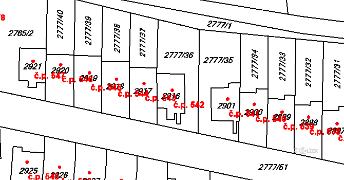 Dolní Předměstí 542, Polička na parcele st. 2916 v KÚ Polička, Katastrální mapa