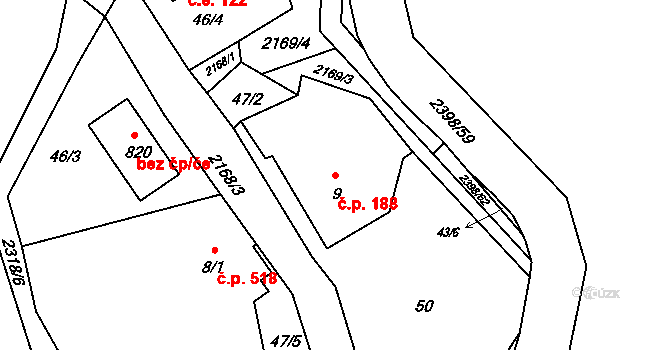 Skalice u České Lípy 188 na parcele st. 9 v KÚ Skalice u České Lípy, Katastrální mapa