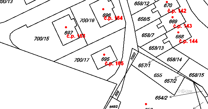 Mimoň V 165, Mimoň na parcele st. 695 v KÚ Mimoň, Katastrální mapa
