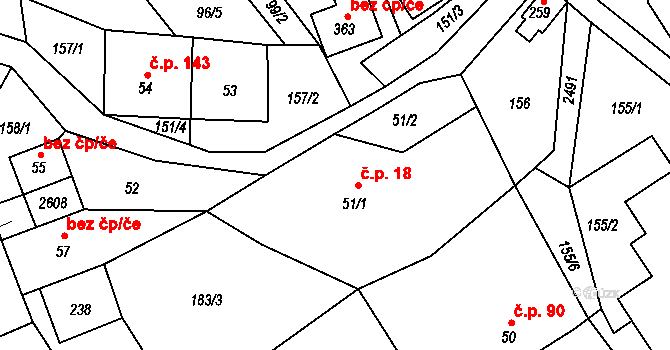 Sklenařice 18, Vysoké nad Jizerou na parcele st. 51/1 v KÚ Sklenařice, Katastrální mapa