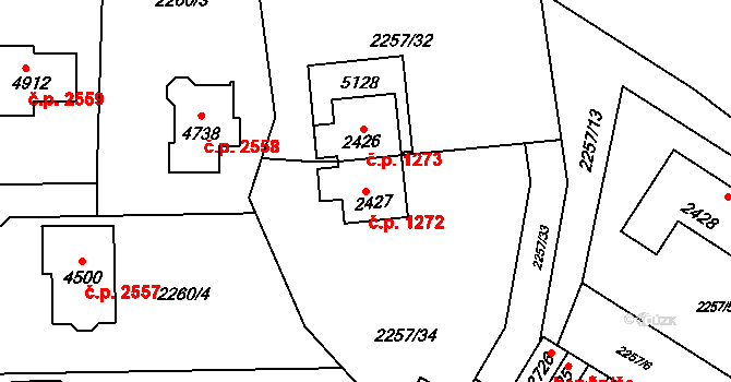 Rožnov pod Radhoštěm 1272 na parcele st. 2427 v KÚ Rožnov pod Radhoštěm, Katastrální mapa