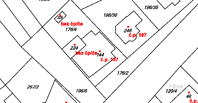 Choťánky 137 na parcele st. 144 v KÚ Choťánky, Katastrální mapa