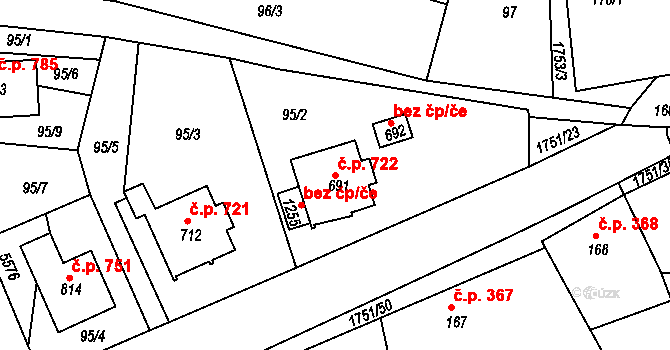 Jevíčko 722 na parcele st. 691 v KÚ Jevíčko-předměstí, Katastrální mapa