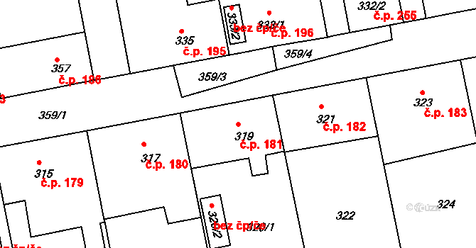 Čekanice 181, Tábor na parcele st. 319 v KÚ Čekanice u Tábora, Katastrální mapa
