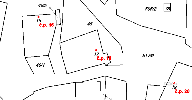 Čejkov 18, Nový Rychnov na parcele st. 17 v KÚ Čejkov, Katastrální mapa